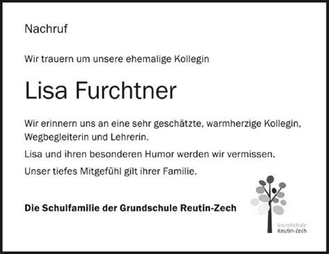 Traueranzeigen Von Lisa Furchtner Schwaebische De Trauerportal