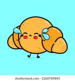 Cute Cry Croissant Character Vector Hand Stock Vector Royalty Free