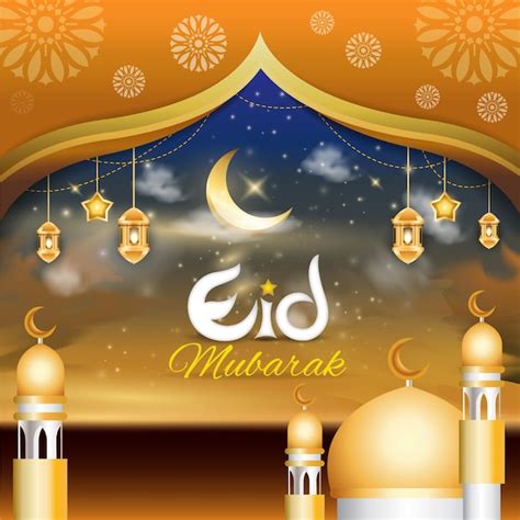 Eid Mubarak Illustration Vektor Islamische Banner Social Media Post