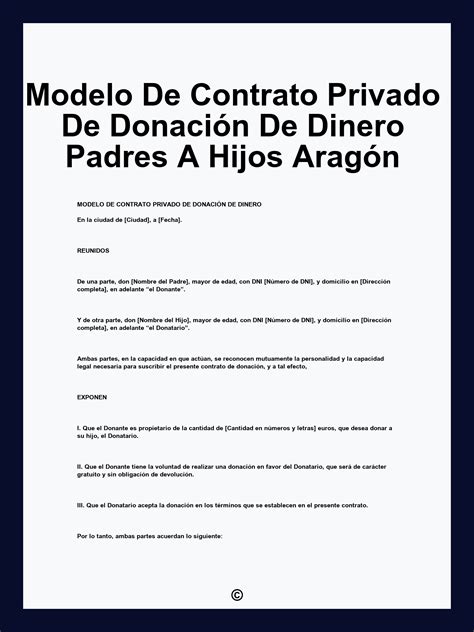 Modelo De Contrato Privado De Donación De Dinero Padres A Hijos Aragón