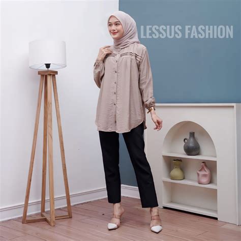 Jual Luna Blouse Kemeja Polos Polo Linen Kemeja Atasan Wanita Jumbo