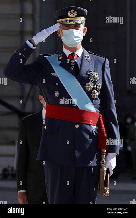 King Felipe VI of Spain, attend the National Day Military Parade at the ...