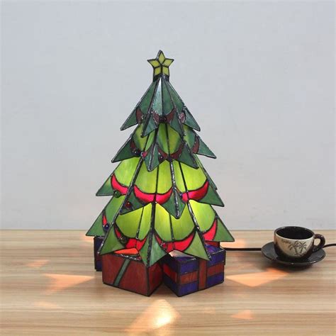 Stained Glass Table Lamp Handmade Colorful Christmas Tree Table Lamp