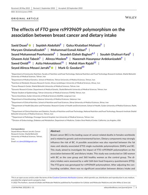 Pdf The Effects Of Fto Gene Rs9939609 Polymorphism On The Association