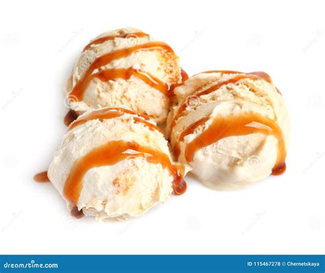 Tasty Ice Cream with Caramel Sauce Stock Photo - Image of freeze, color ...