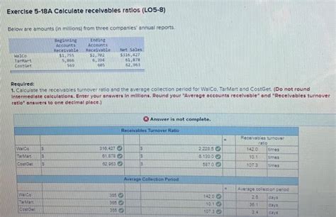 Solved Exercise 5 18a Calculate Recelvables Ratlos Lo5 8