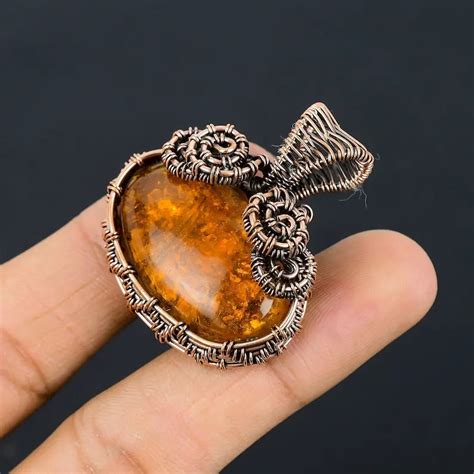 Baltic Amber Wire Wrap Copper Pendant Gemstone Fashion Jewelry For