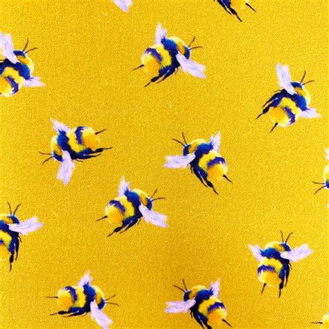 Bee Fabric Yellow Grey Or Blue Small Bumblebee Print Craft Etsy