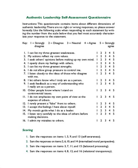 Free Sample Leadership Self Assessment Templates In Pdf Ms Word