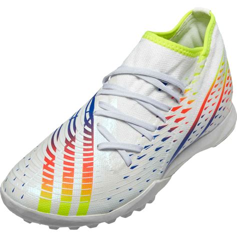 Adidas Predator Edge 3 Tf Turf Soccer Shoes White Solar Yellow And Power Blue Soccer Master