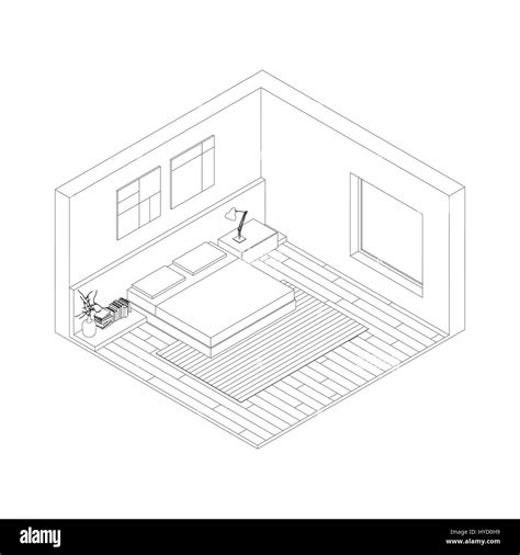 Line drawing of the interior of bedroom. Isometric view Stock Vector Image & Art - Alamy