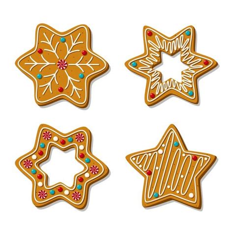 four decorated christmas cookies on a white background