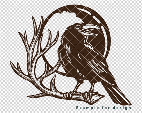 Raven On Full Moon Svg Black Bird Clip Art Raven Svg Raven Etsy