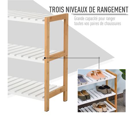 Etagère À Chaussures 3 Niveaux Bambou Mdf Blanc Meuble à chaussures BUT