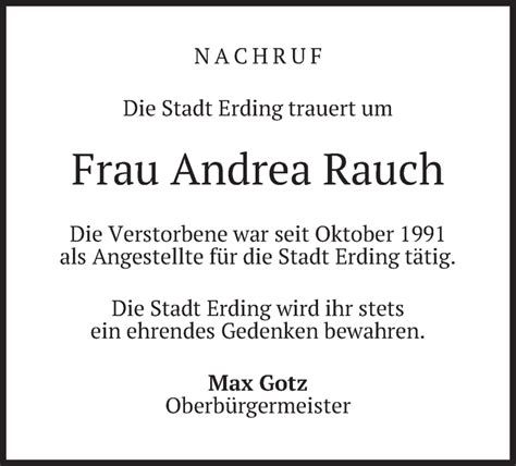 Traueranzeigen Von Andrea Rauch Trauer Merkur De