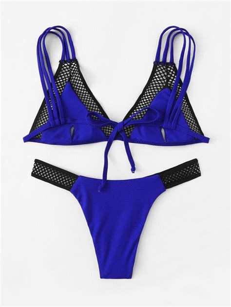 Net Panel Triangle Top With High Leg Bikini Set High Leg Bikini