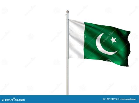 Pakistan National Flag Waving Isolated White Background Realistic 3d