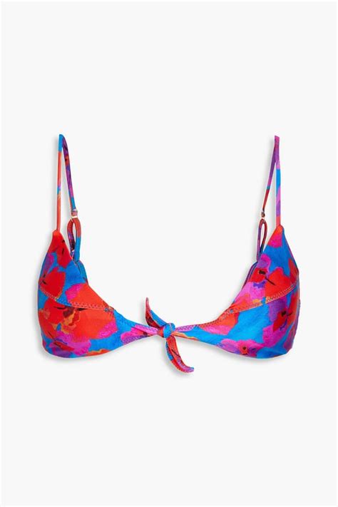 Knotted Floral Print Triangle Bikini Top Endource