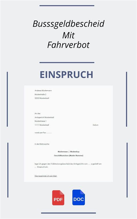 Einspruch Gegen Bußgeldbescheid Mit Fahrverbot Muster WORD PDF