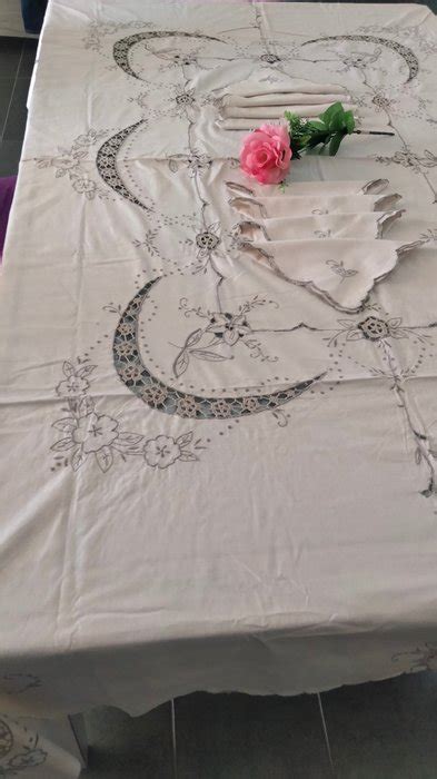 Belle Nappe Brod E Avec Serviettes Coton Lin Catawiki