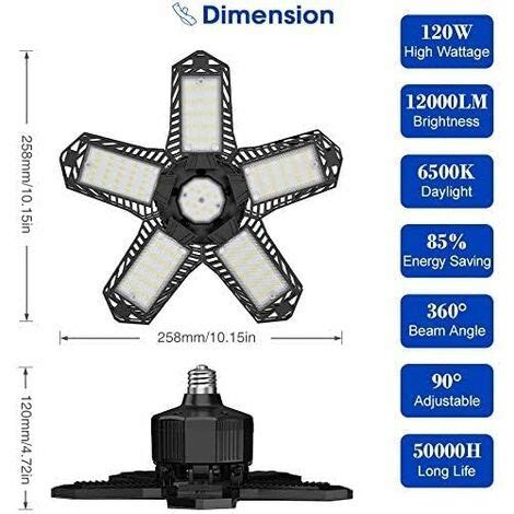 Garage LED Set 120 W 12000 Lm Workshop Lamp Deformable Ceiling