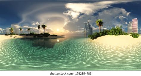 Beach Palm Trees Modern City Hdri стоковая иллюстрация 1762854983