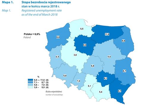 Województwa z najwyższym bezrobociem w Polsce I kw 2018 r