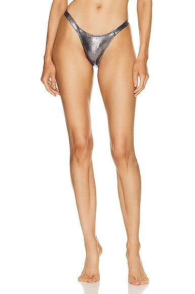 Melissa Simone Elastic Bikini Bottom In Metallic Silver Editorialist