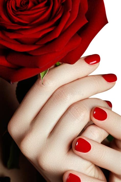 Beautiful Manicured Woman S Hands With Red Nail Polish Beautifu Stock