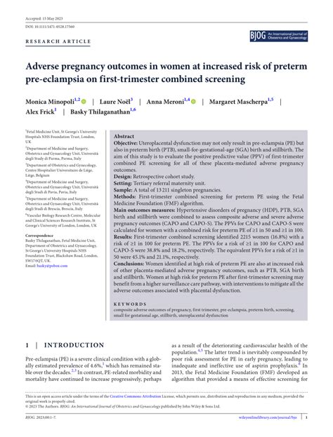 Pdf Adverse Pregnancy Outcomes In Women At Increased Risk Of Preterm