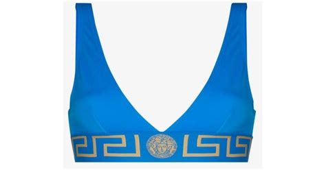 Versace Greca Border Triangle Bikini Top In Blue Lyst Uk