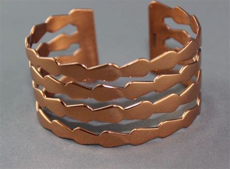 Vintage S Modernist Renoir Copper Scalloped Row Cuff Bracelet