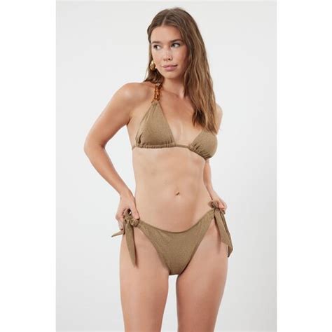 Trendyol Mink Plain Triangle Low Waist Bikini Set EPonuda