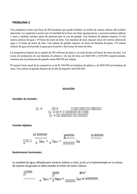 Ejercicio Problema Una Cooperativa Tiene Una Finca De