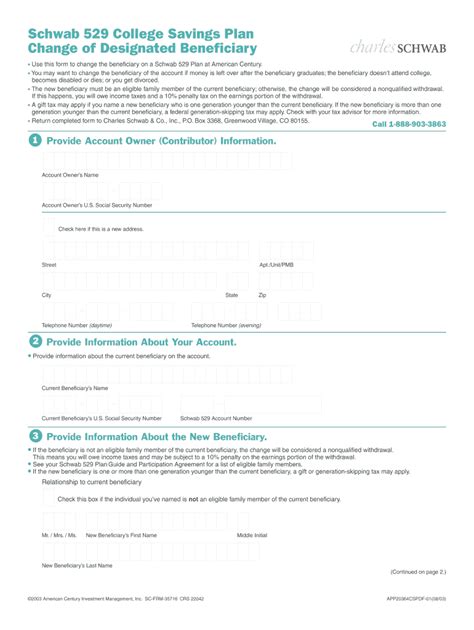 Fillable Online Schwab College Savings Plan Change Of Designated