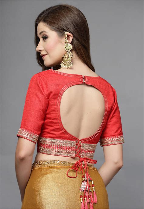 Buy Embellished Neckline Art Silk Back Cut Out Blouse In Red Online Uac197 Utsav Fashion