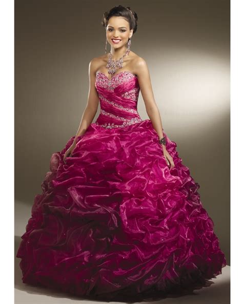 Glamorous Fuchsia Ball Gown Sweetheart Strapless Floor Length Organza