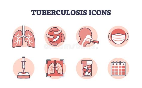 Tuberculosis Icons With Simple Tb Lung Bacterial Infection Outline