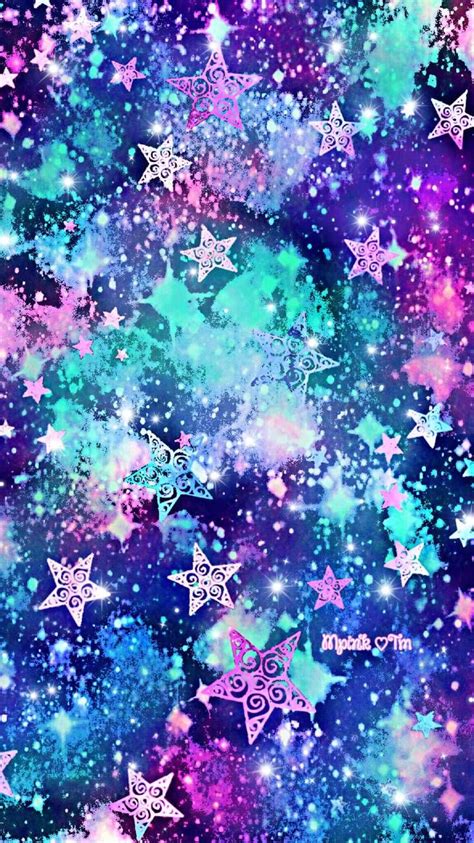 an image of stars in the sky with purple and blue colors on it, as well as