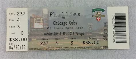 MLB 2012 04 30 Chicago Cubs At Philadelphia Phillies Ticket Chad Qualls