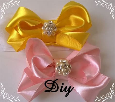 Laço rosa de fita de cetim completo Pink satin ribbon bow Diy Arcos