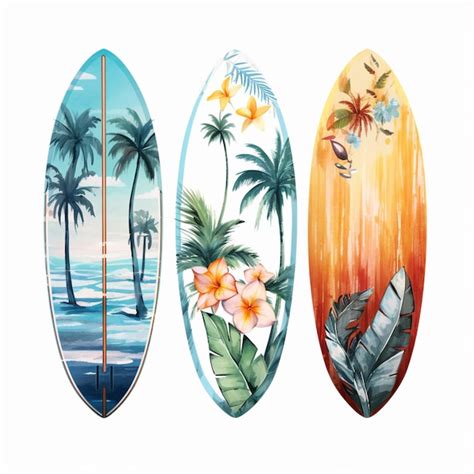 Premium Ai Image Three Surfboards With Tropical Designs Are Lined Up