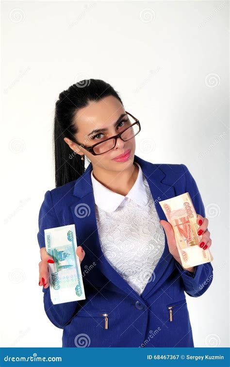 Beautiful Girl Holds Money In Hands Stock Image Image Of Brunette Girl