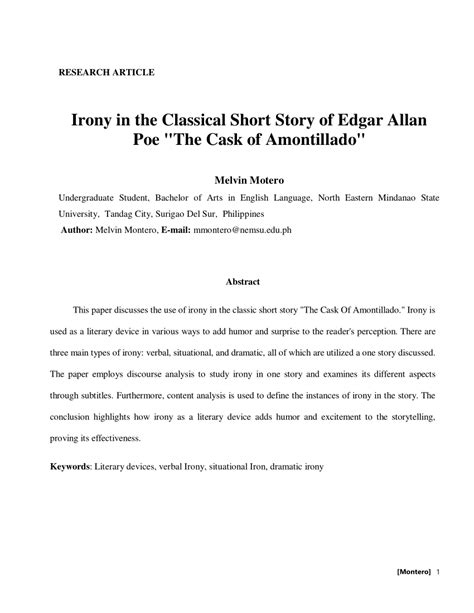 PDF Irony In The Classical Short Story Of Edgar Allan Poe The Cask