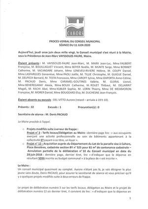 Calaméo Procès verbal du conseil municipal Séance du 11 juin 2020