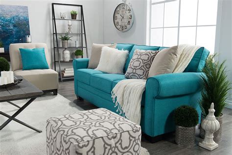 Teal And White Living Room