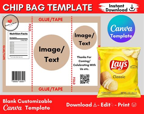 Chip Bag Template Canva Template Blank Party Favor Template For Adult