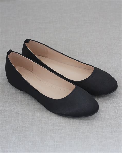 Satin Round Toe Evening Flats Black Formal Shoes Flat Dress Shoes Work Shoes Women