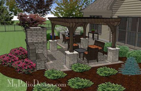 Simple Patio Design With Pergola Fireplace And Grill Station