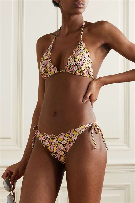 MARYSIA Mott Reversible Scalloped Floral Print Stretch Crepe Bikini